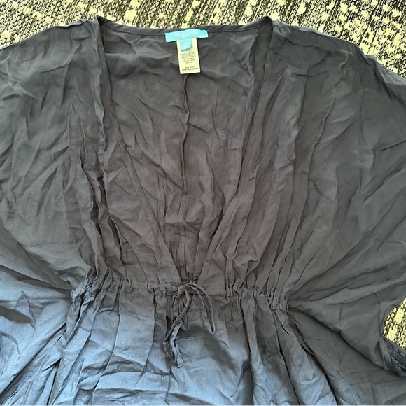 Draper James Navy Swim Sarong Coverup, Beachwear XS Kimono Drawstring V neck - Picture 5 of 11